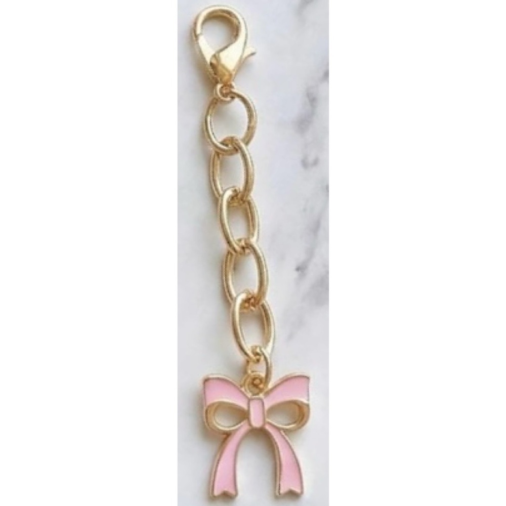 🎀NEW Set of 3❣️Bow Charm Gold & Pink Enamel Mini Bag Charm Zipper Pull Keychain